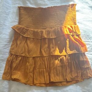Mustard Smocked Waist Silk Skirt